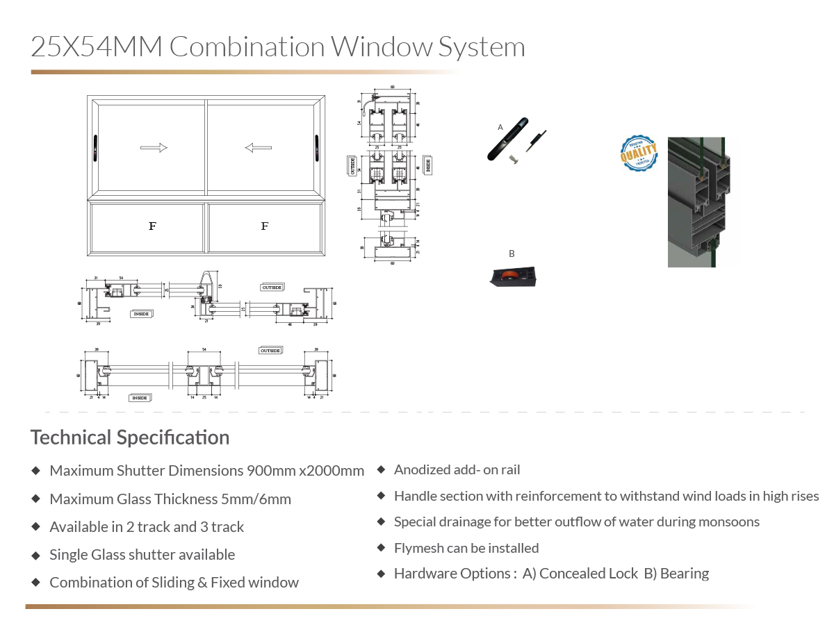 25X54MM Combination Window System 1 Doors & Windows