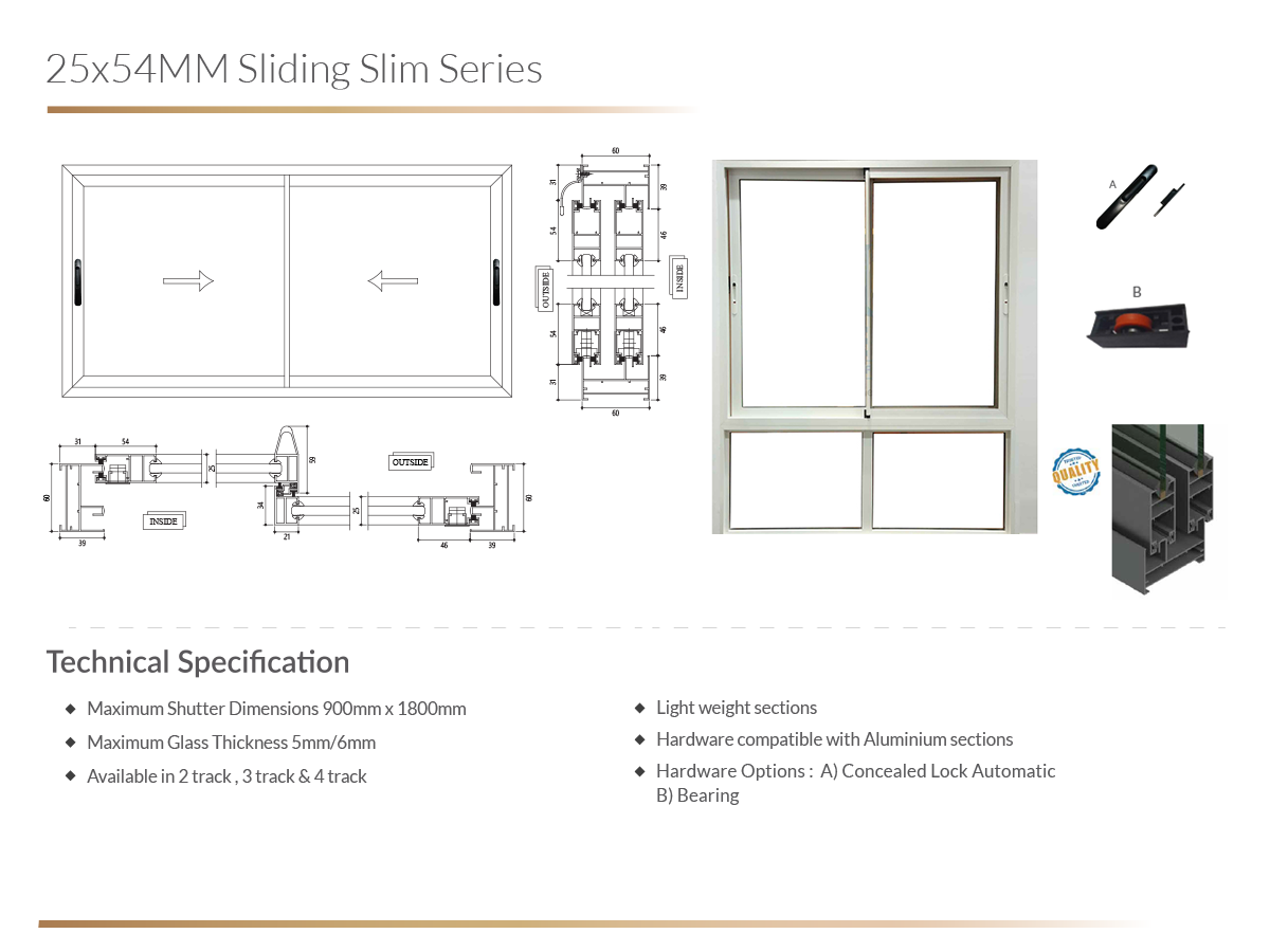 25x54MM Sliding Slim Series 1 Doors & Windows