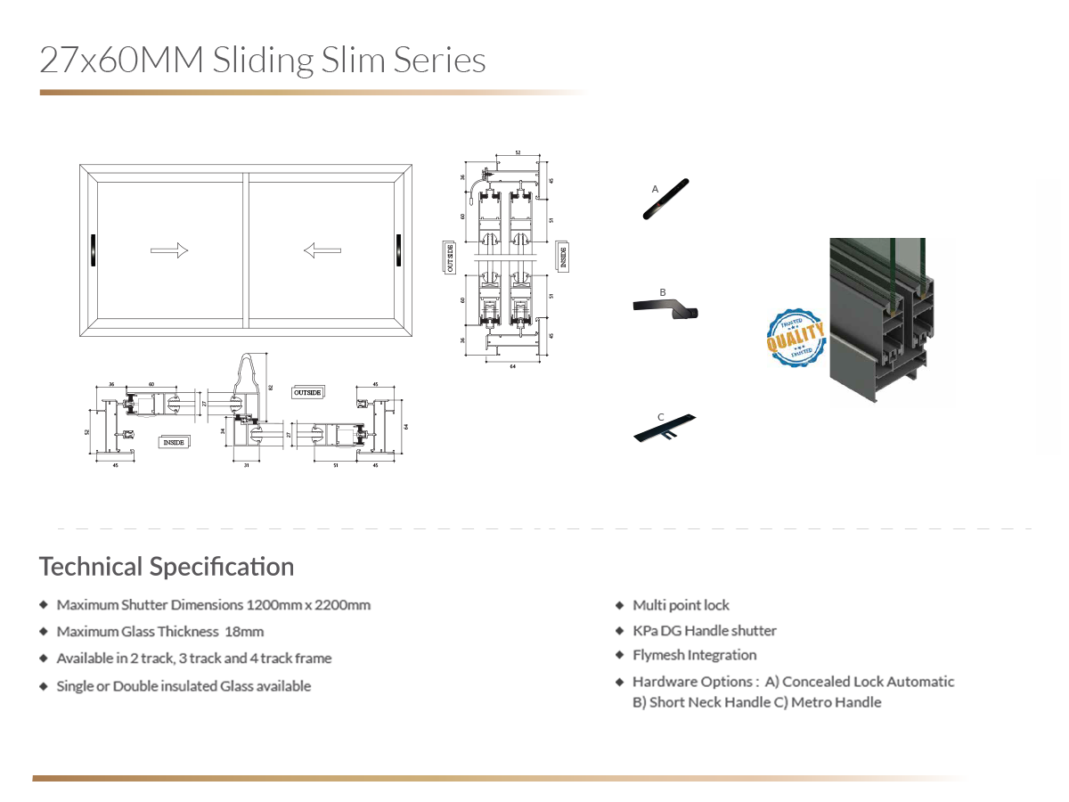 27x60MM Sliding Slim Series 1 Doors & Windows