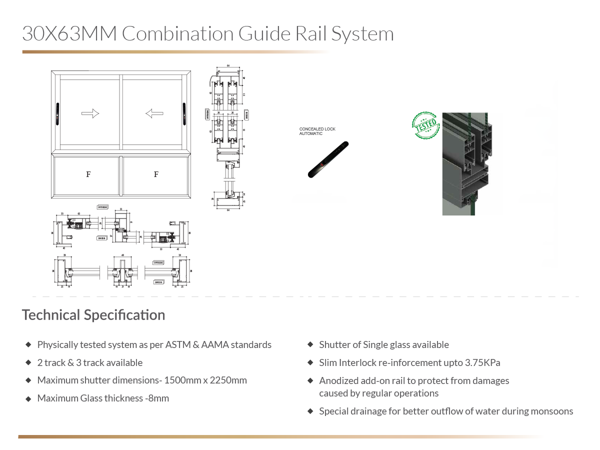 30X63MM Combination Guide Rail System 1 Doors & Windows