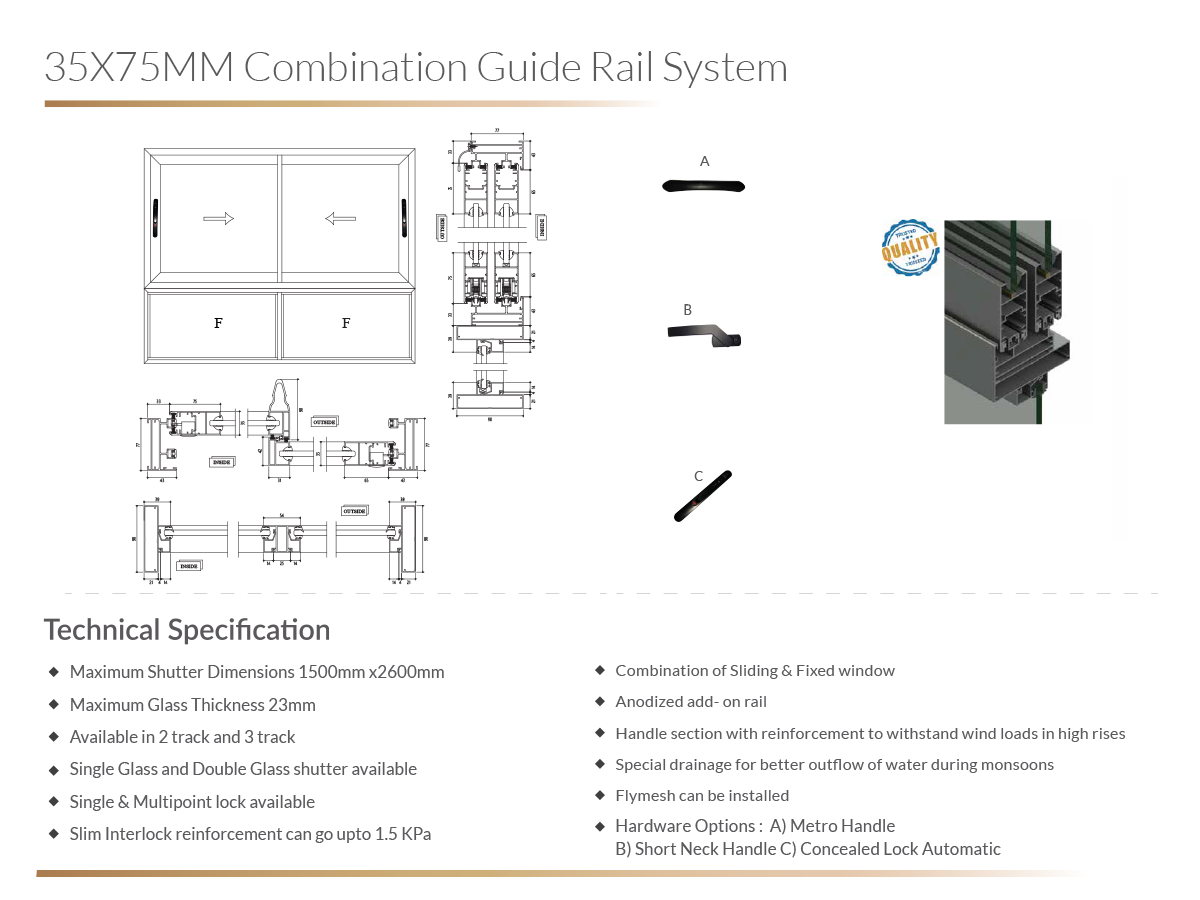 35X75MM Combination Guide Rail System 1 Doors & Windows