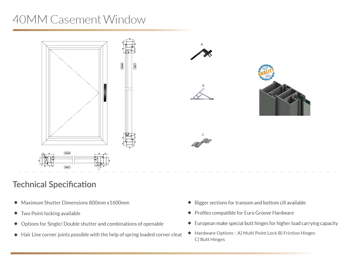 40MM Casement Window 1 Doors & Windows