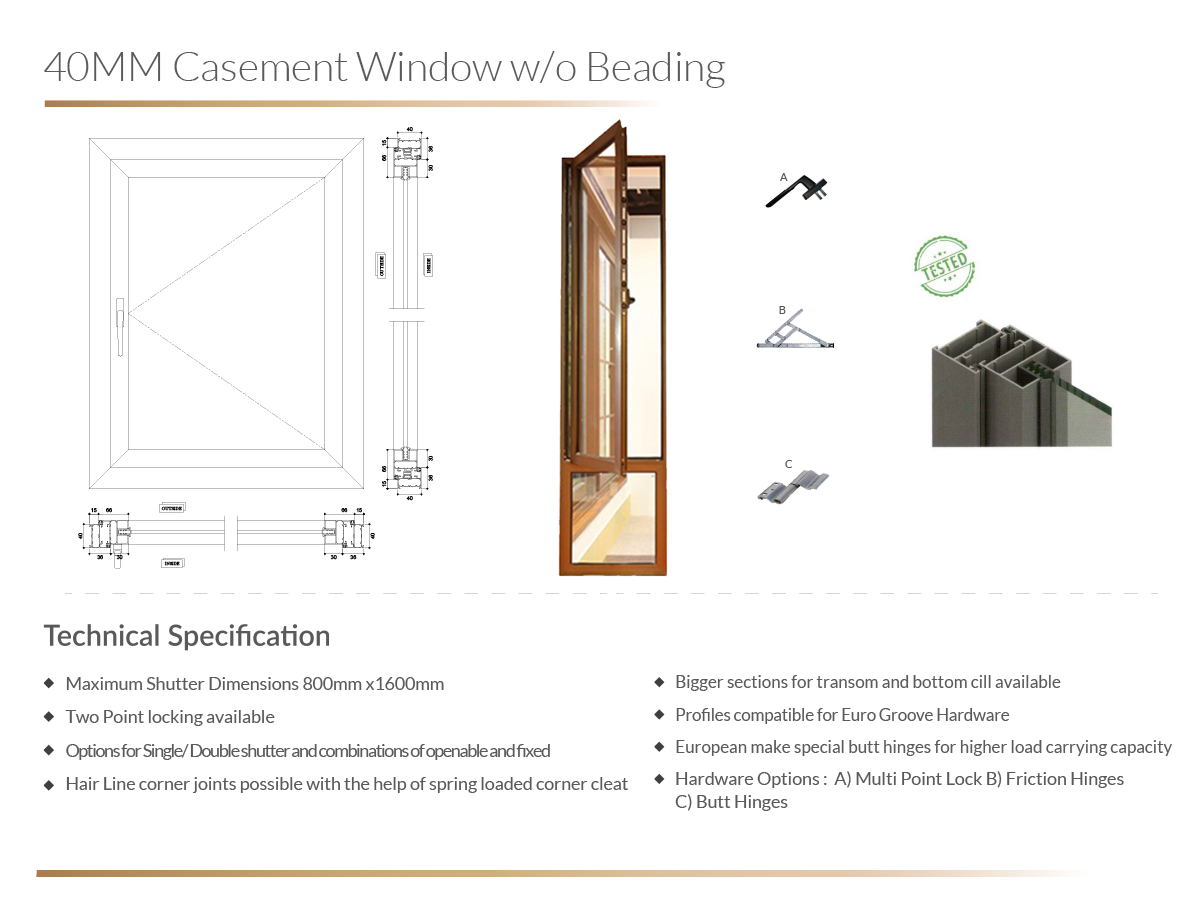 40MM Casement Window w o Beading 1 Doors & Windows