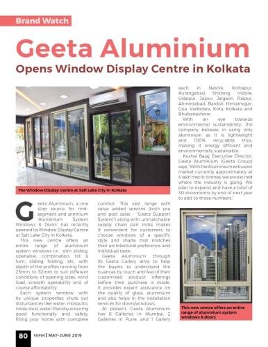 Geeta Aluminium new Window Display Centre at Salt Lake City in Kolkata Window Facade Magazine May June 2019 page 0001 Press Media / Events